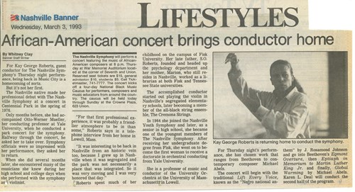 1993 Newspaper Article titled "African-American concert brings conductor home"