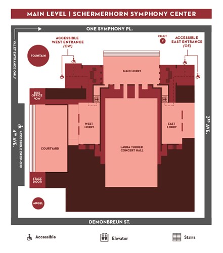 Map of all the accessible entrances at the Schermerhorn