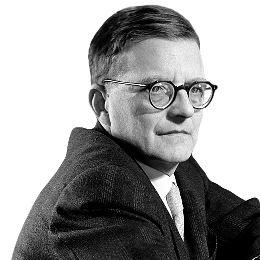 black and white photograph of composer Dimitri Shostakovich