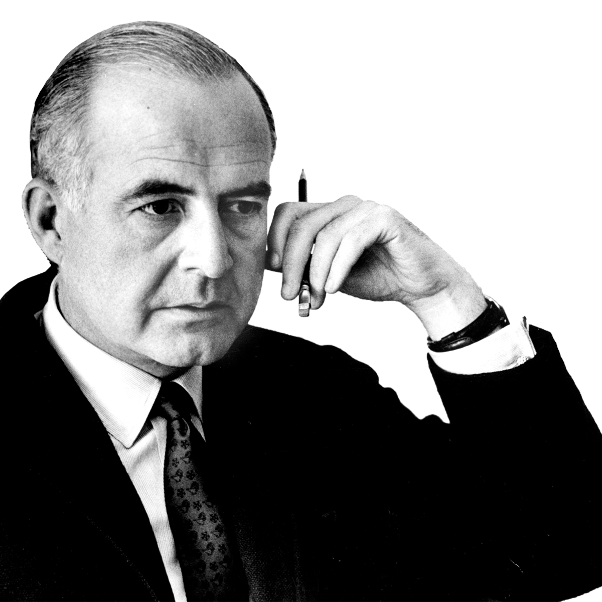 black and white photograph of composer Samuel Barber